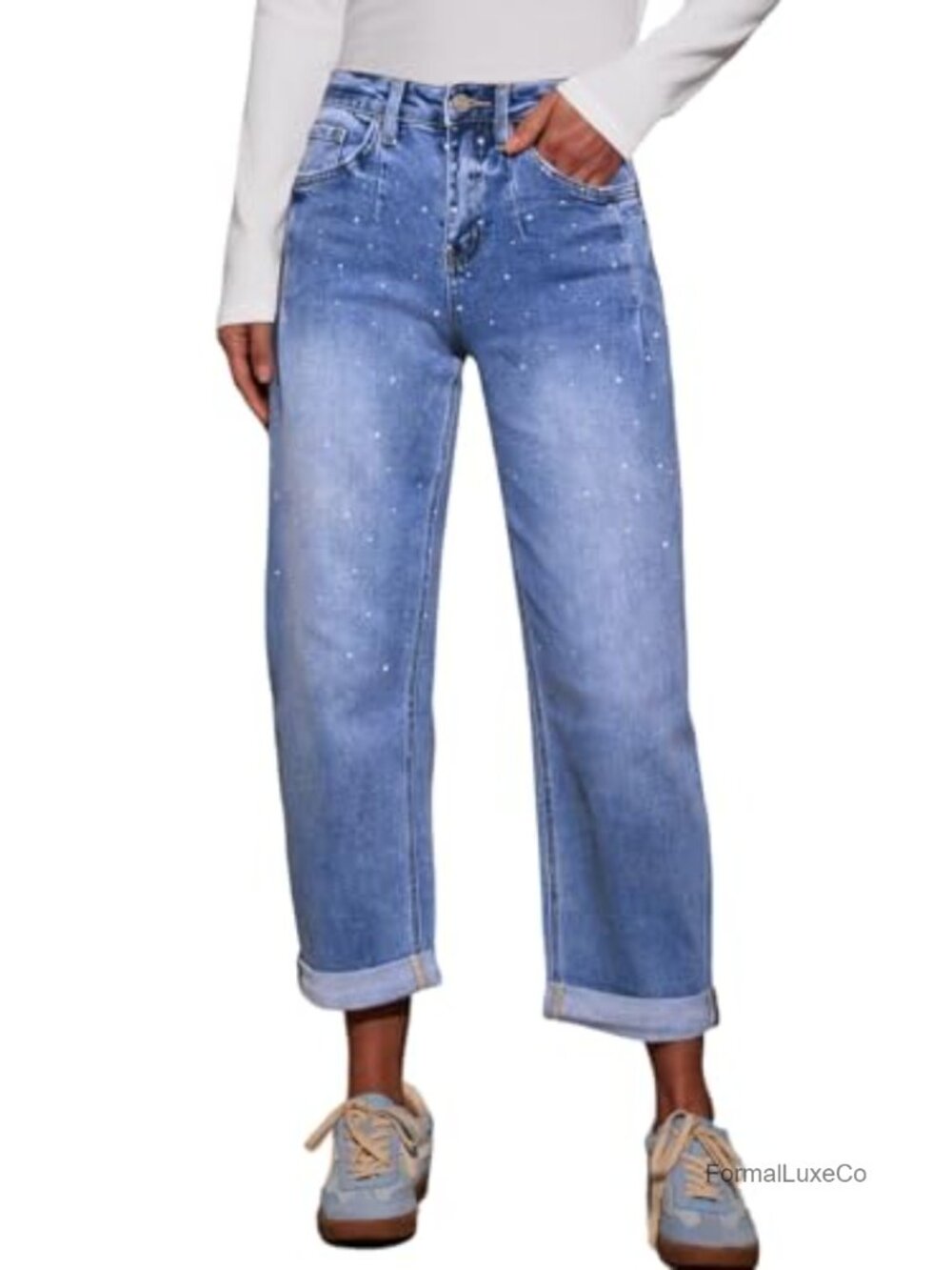 High Waisted Straight Leg Stretchy Denim Jeans Relaxed Fit